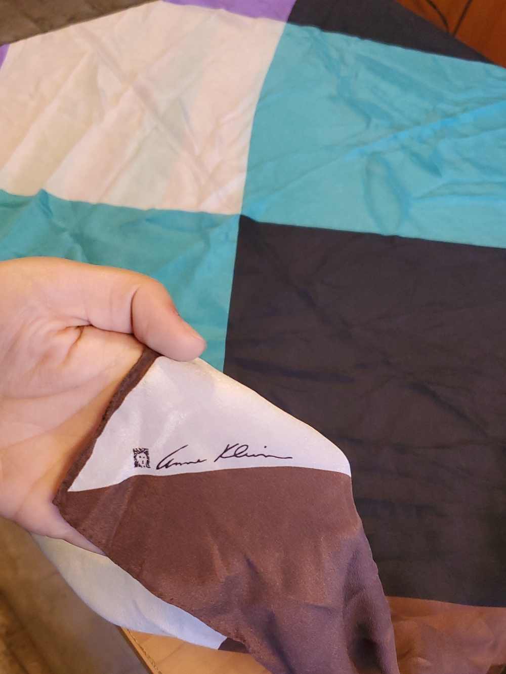 Anne Klein Teal, Black, Brown & Cream Colorblock Duvet Cover